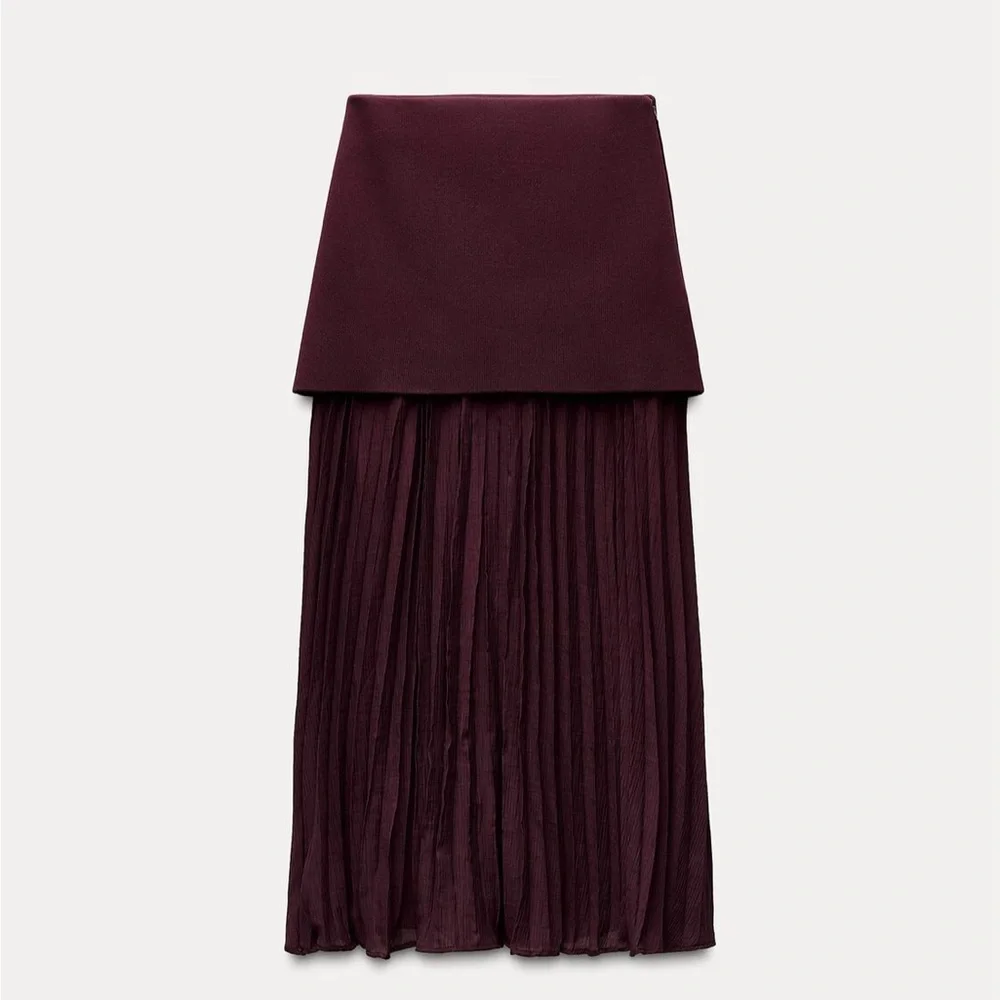 Elegant Burgundy Pleated Skirt zara - Picture 3 of 5